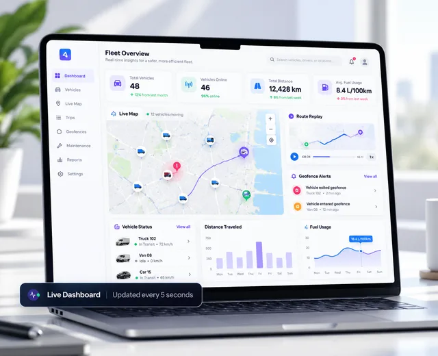 TrackMyCar fleet management dashboard preview